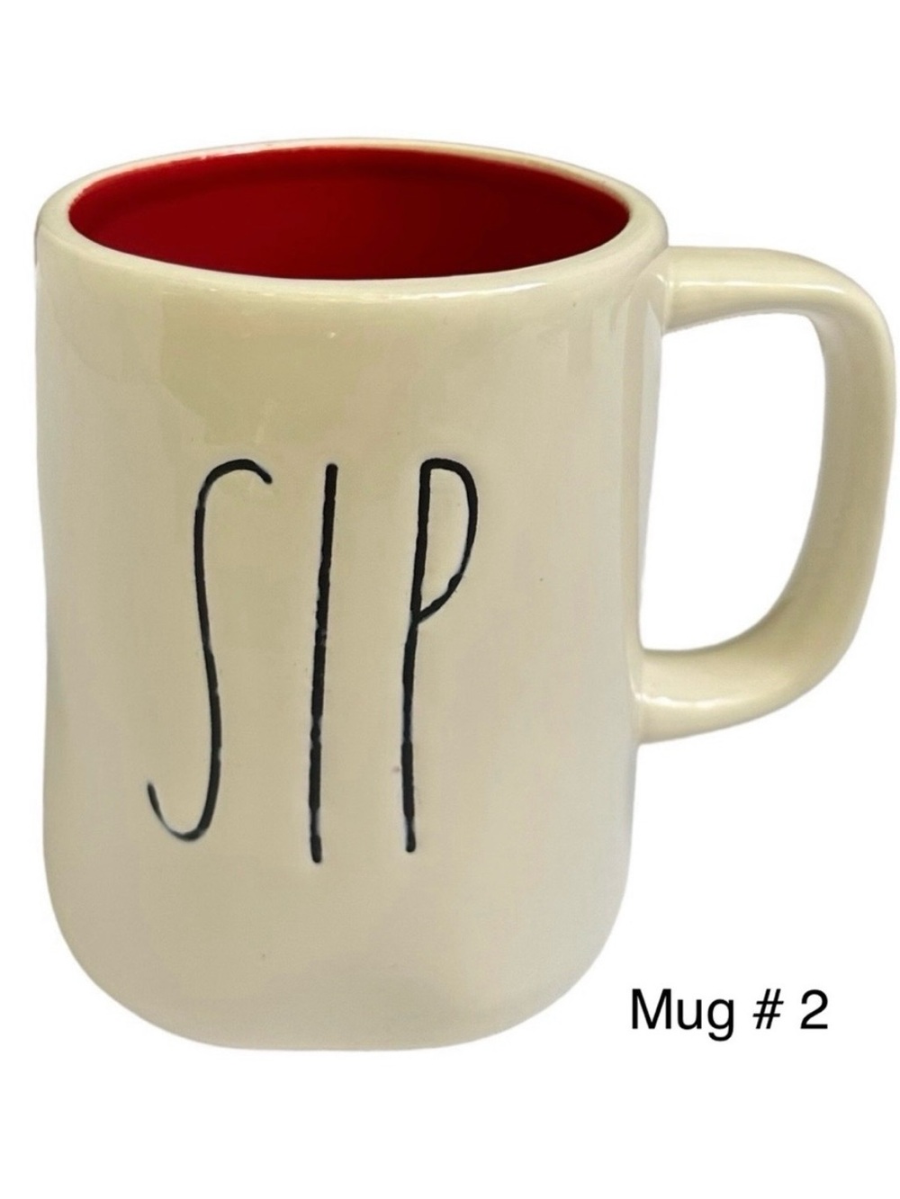 Rae Dunn SIP Mug Creamy White Red Interior Black Large Letters NWT 2017 Gift